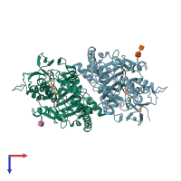 PDB entry 3ku9 coloured by chain, top view.
