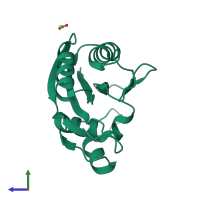 PDB entry 3kue coloured by chain, side view.