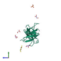 PDB entry 3kuf coloured by chain, side view.