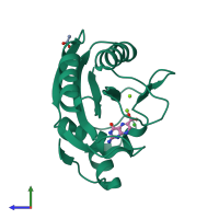 PDB entry 3kuh coloured by chain, side view.