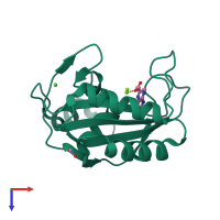 PDB entry 3kuh coloured by chain, top view.
