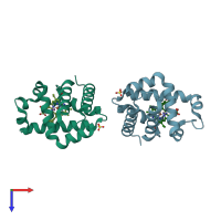 PDB entry 3kun coloured by chain, top view.
