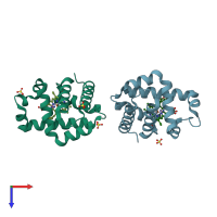 PDB entry 3kuo coloured by chain, top view.