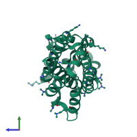 PDB entry 3kv0 coloured by chain, side view.