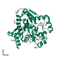 PDB entry 3kv1 coloured by chain, front view.