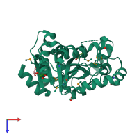 PDB entry 3kv1 coloured by chain, top view.