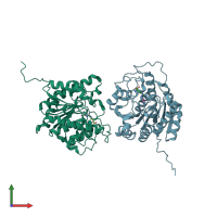 PDB entry 3kv2 coloured by chain, front view.