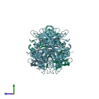 PDB entry 3kvc coloured by chain, side view.