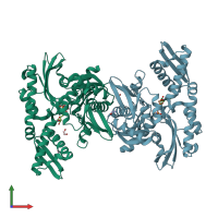 PDB entry 3kvg coloured by chain, front view.