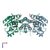 PDB entry 3kvo coloured by chain, top view.