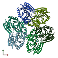 PDB entry 3kvv coloured by chain, front view.