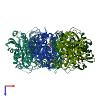 PDB entry 3kvv coloured by chain, top view.