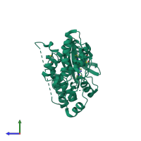 PDB entry 3kvx coloured by chain, side view.