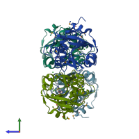 PDB entry 3kw0 coloured by chain, side view.