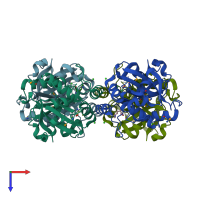PDB entry 3kw0 coloured by chain, top view.