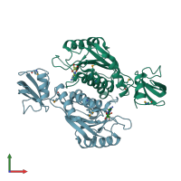 PDB entry 3kw2 coloured by chain, front view.