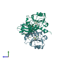 PDB entry 3kw2 coloured by chain, side view.