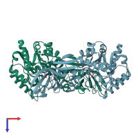 PDB entry 3kw3 coloured by chain, top view.