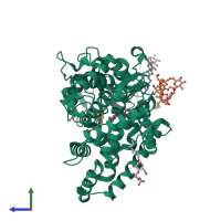 PDB entry 3kw4 coloured by chain, side view.