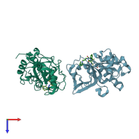 PDB entry 3kwb coloured by chain, top view.