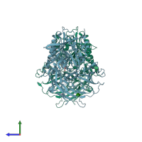 PDB entry 3kwf coloured by chain, side view.