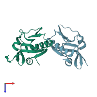 PDB entry 3kwi coloured by chain, top view.