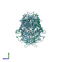 PDB entry 3kwj coloured by chain, side view.