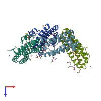 PDB entry 3kwo coloured by chain, top view.