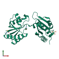 PDB entry 3kwp coloured by chain, front view.