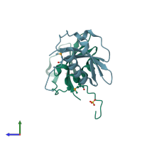 PDB entry 3kwr coloured by chain, side view.