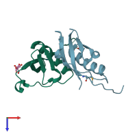 PDB entry 3kwr coloured by chain, top view.
