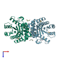 PDB entry 3kws coloured by chain, top view.