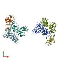 PDB entry 3kwv coloured by chain, front view.