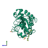 PDB entry 3kx1 coloured by chain, side view.