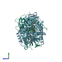 PDB entry 3kx3 coloured by chain, side view.