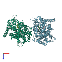 PDB entry 3kx3 coloured by chain, top view.