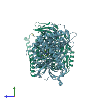 PDB entry 3kx5 coloured by chain, side view.