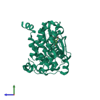 PDB entry 3kxg coloured by chain, side view.