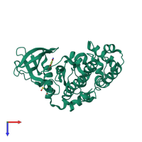PDB entry 3kxg coloured by chain, top view.
