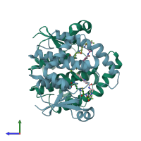 PDB entry 3kxo coloured by chain, side view.