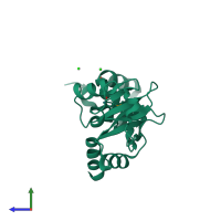 PDB entry 3kxr coloured by chain, side view.