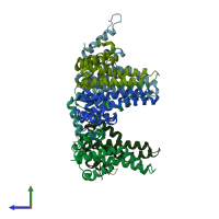 PDB entry 3kxs coloured by chain, side view.