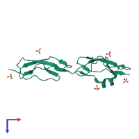 PDB entry 3kxv coloured by chain, top view.