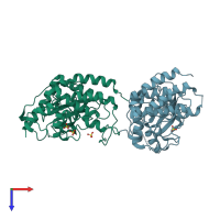 PDB entry 3ky2 coloured by chain, top view.