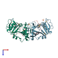PDB entry 3ky8 coloured by chain, top view.