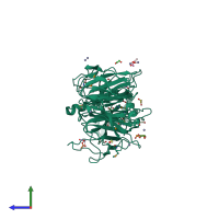 PDB entry 3kya coloured by chain, side view.