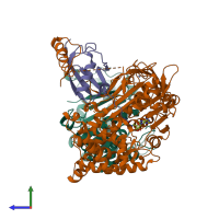 PDB entry 3kyc coloured by chain, side view.