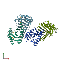 PDB entry 3kye coloured by chain, front view.