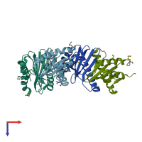 PDB entry 3kye coloured by chain, top view.