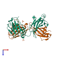 PDB entry 3kyk coloured by chain, top view.